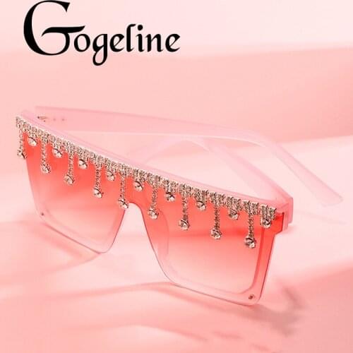 Diamond Square Sunglasses for Women Men Rhinestone Oversized SunGlasses 2020 Luxury Brand Eyewear Retro Glasses One Piece Mirror