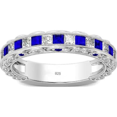 Szjinao Real 925 Sterling Silver Ring Women Undefined Kpop Blue sapphire Ring With AAA+ Cubic Zirconia Gemstones Fashion Jewelry