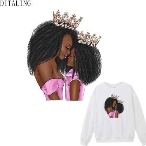 Mom Daughter Iron On Patches For Clothing Black Girl DIY Kids T-Shirt Thermal Sticker Heat Transfer Patches On Clothes Appliqued
