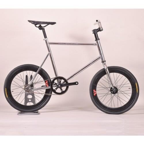 20 inch FIXED GEAR BIKE Retro Steel Silver Electroplating Frame Single Speed Road Bike With Small Diameter Wheels and V brakes