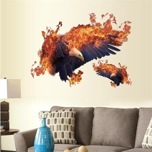 Vivid 3D personality flame eagle wall sticker study bedroom wall decoration art mural kids room decoration