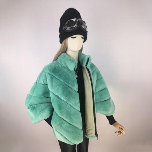 Real Rex Rabbit Fur Jackets Women Winter Natural Rabbit Fur Coat Thick Warm Female Coat Fashion Batwing Sleeve Casual Solid 2021