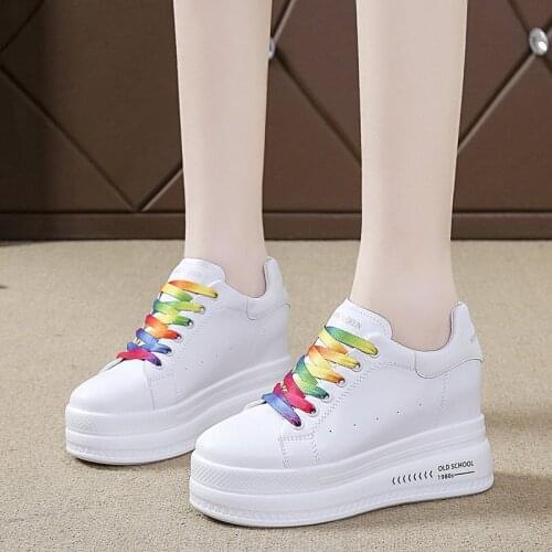 Thick Bottom Chunky Sneakers 2021 New Autumn Women High Platform Sport Shoes Woman Casual Wedges Leather Dad Shoes Footwear 9CM