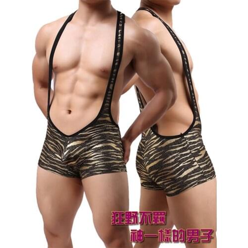 Plus Size M L XL Sexy Mens Suspender Jockstrap Wrestling Singlet Bodysuits Boxer Underwear Gold Silver Leopard Teddies AS244