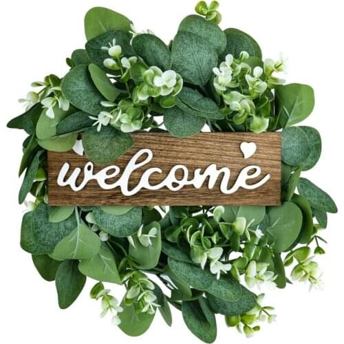 Welcome Sign with Wreaths Front Door Porch Decor,Wood Hanging Welcome Sign for Home Wedding Farmhouse Outdoor Decoration