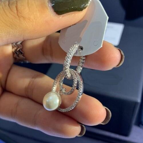 Brand 1:1Brand 1 Piece High Quality Fashion Earring Silver Color Round with Pearl White Nacre Zircon for Women Jewelry