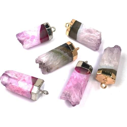 1PC Natural Stone Crystal Quartz Charms Agates Druzy Pendant for DIY Jewelry Making Accessories Fit Necklace Size 15x35-15x40mm