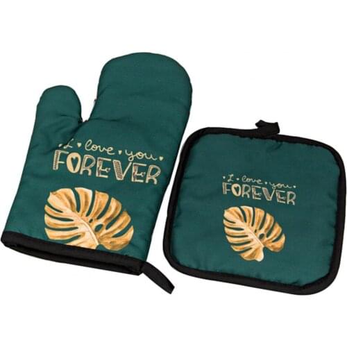 2pcs/set Nordic Style Cotton Oven Mitts Bbq Gloves Mitts With Hooks Pot Holders Potholders Recycled Silicone Non-slip Backing