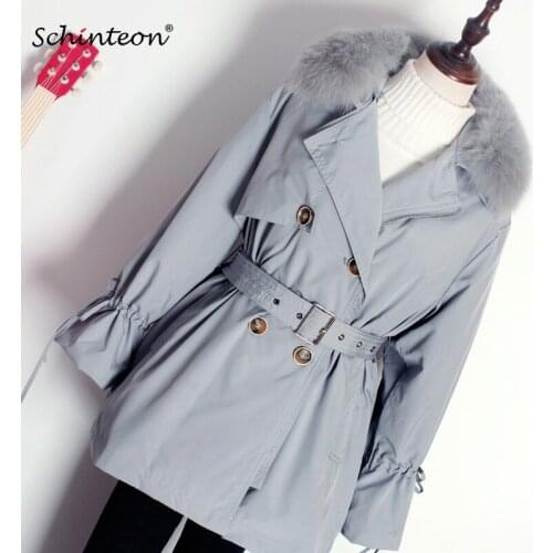 2020 Schinteon Women Down Jacket Liner Detachable Parkas with 100% Real Fox Collar Trench Coat Warm Winter Fashion Jackets