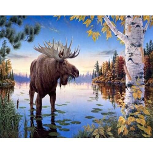 5D Embroidery Needlework Cross Stitch Full Rhinestone Diamond Painting Diy Painting Christmas Rhino In The River