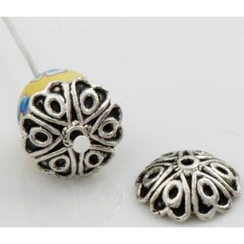 60Pcs Tibetan Silver Alloy Heart Dots Bead Cap L1072 Jewelry Findings Components 12x12mm LZsilver