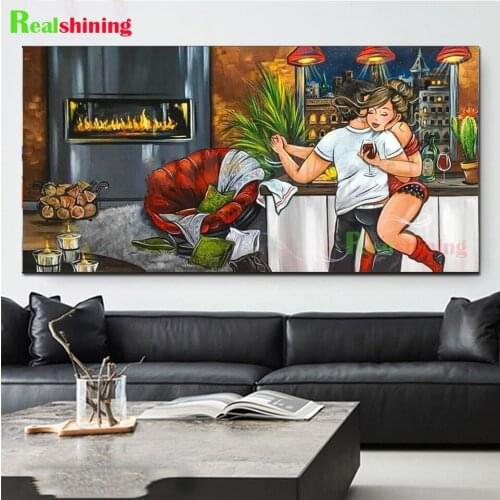 Romantic couples diamond painting ,cross stitch 3d,diamond embroidery Cartoon Fat Lady ,mosaic crafts Large Woman sticker N1579