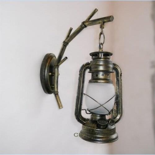 American country living room bamboo wall lights antique vintage kerosene lantern wall lamps personality bedroom bedside lamp