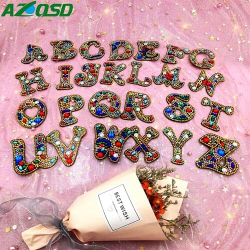 AZQSD A-Z Keychain Diamond Keyring Diamond Painting English Letters Full Drill Keyring Pendant Gift For Bag Decor DIY Buckle