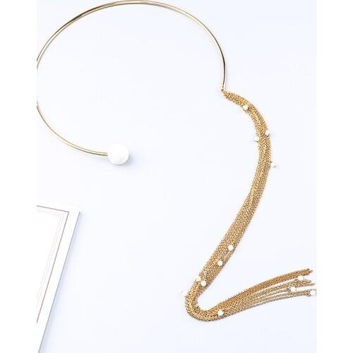 BALANBIU Exquisite Acrylic Pearl Hyperbole Long Chains Tassel Torques For Women Gift Two-color Brass Trendy Jewelry Dropshipping