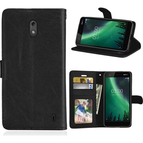 Wallet Case for Nokia 2 Flip Case Plain Phone Cover for Nokia 2 Case Cover Stand Holder 3 Card Slot PU Leather Magnetic Buckle