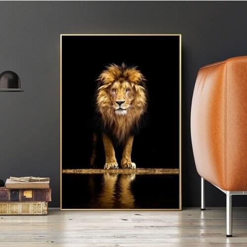 Black And Gold Animals African Wild Lion Self-adhesive wall stickers Posters And Prints Mural Picture Home Decor Room Decoration