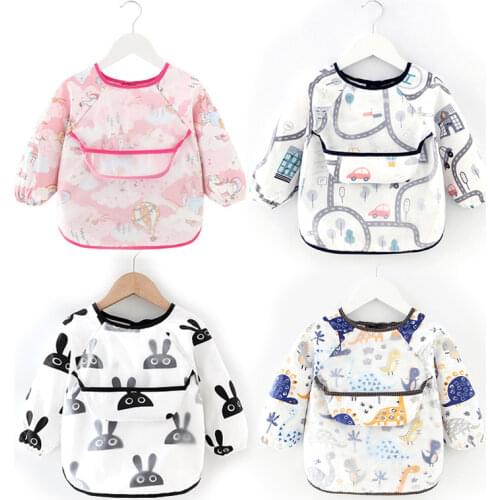 Baby Bandana Bibs Cute Colorful Cartoon Bibs Waterproof Infant Eating Children Drawing Long Sleeve Apron Baby Self Feeding Bib