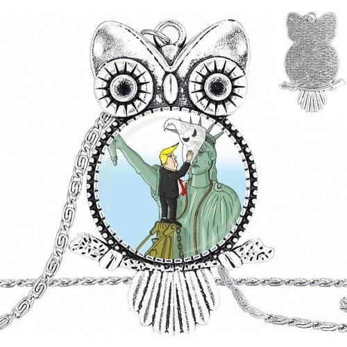 EJ Glaze For Women Men Party Liberty Vintage Jewelry Glass Cabochon Choker Pendant Long Owl Necklace