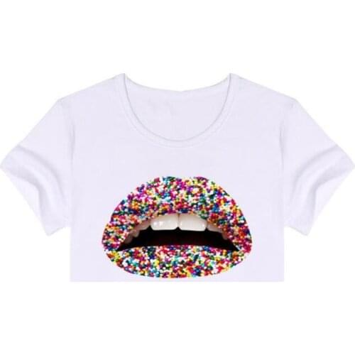 Rainbow Big Lips Print T-shirt for Women White Short Sleeve T Shirts Women Summer Top Harajuku Funny Oversized Tshirt Femme