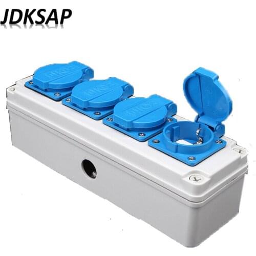 IP44 Waterproof Socket 16A Four-hole Dustproof Outdoor Wall Power Socket AC 250V EU German Standard Power Socket