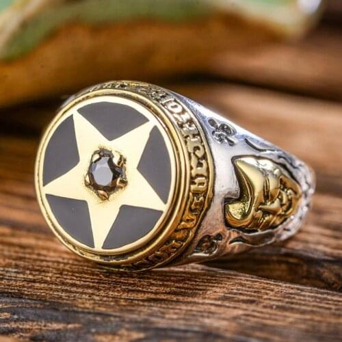 925 Sterling Silver Inverted Pentagram Ring Downward-pointing Pentacle Devil Satan Satanic Jewelry Fashion Men Ring