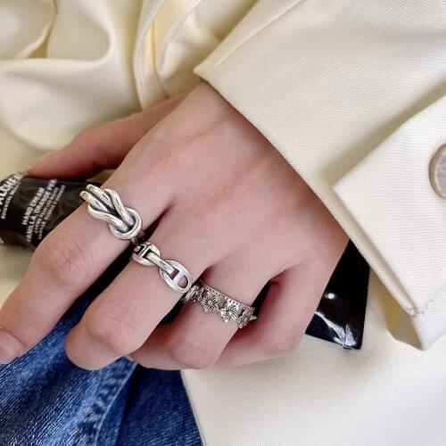 MLKENLY 925 sterling silver Original Design Knotted Flowers ring Geometric Rings Set For Women Open Ring Female vintage Jewelry