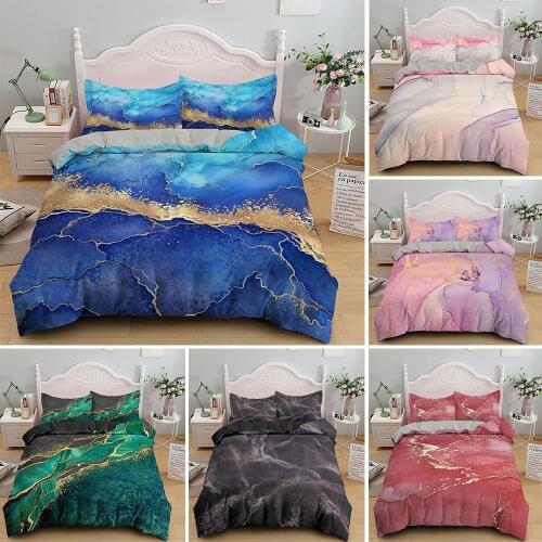 3D Bedding Set Comforter Duvet Cover Pillowcases Luxury Queen King Bed Sets Single Double Europe US Size Nordic Marble Pink Blue