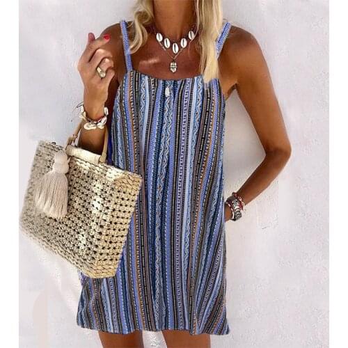 Summer Striped Sexy Halter Camisole Ladies Mini Dress Resort Style Casual Beach Short Skirt -40