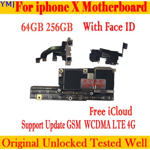 64GB/256GB For iphone X Motherboard Without Face ID 100% Original unlocked Clean iCloud For iphone X Logic board Good Tested