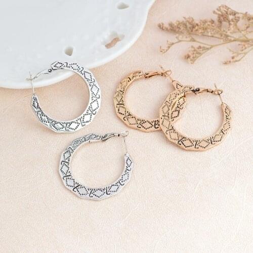 Trendy Large Hoop Earrings Circle Earrings Black rhombic Decorative Celebrity Brand Loop Earrings for Women Jewelry