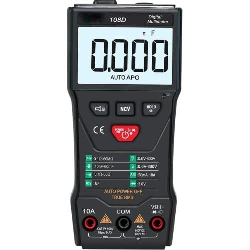 Multimeter 108D AC/DC Ammeter Volt Ohm Tester Multimeter with flashlight function LCD backlight 6000 count voltmeter power tool