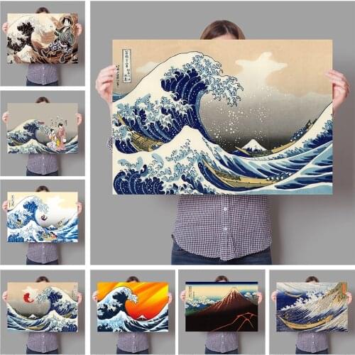 The Great Wave of Kanagawa Decoration Mural Retro Poster Canvas Paintings and Living Room Wall Art Prints for Modern Home Decor