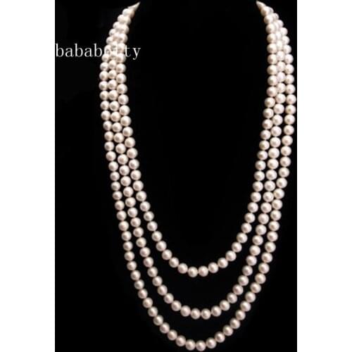 New Natural Freshwater White Pearl Potato Shape 7-8MM Necklace Sweater Chain 80inches