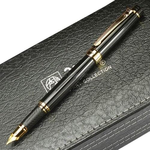 Picasso 917 Metal Great Fountain Pen Gloss Black / Golden Medium Nib For Office & School Writing Pens New