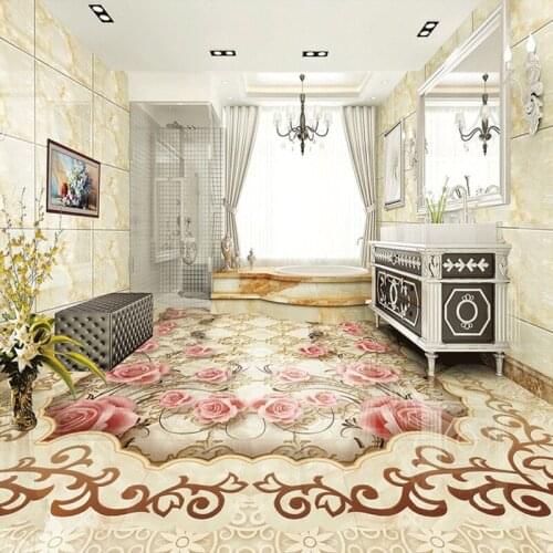 Custom Floor Wallpaper European style Jade Flower Pattern Hotel Bedroom Living Room 3D Mural Self-adhesive Floor Vinyl Wallpaper