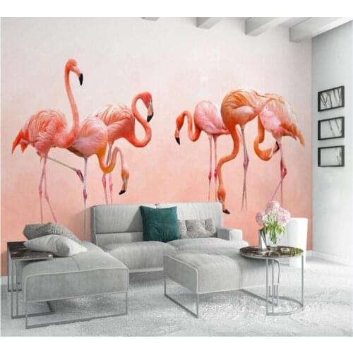 Professional custom wallpaper modern minimalist hand painted flamingo personality wallpaper nordic background wall