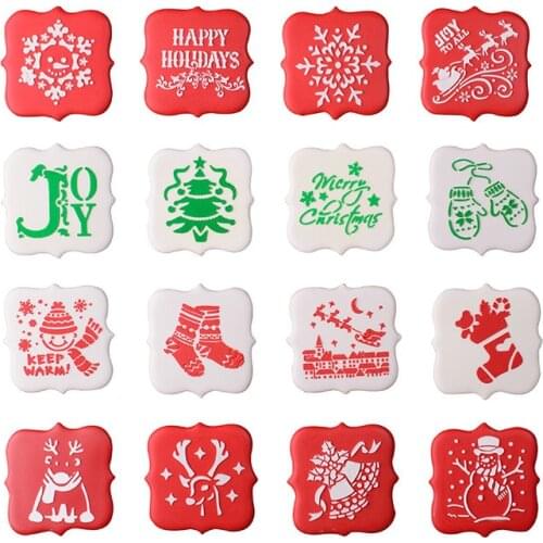 Merry Christmas Cookies Stencil Cutter Coffee Cake Stencils Template Biscuits Fondant Mold Cake Decorating Tools Bakeware