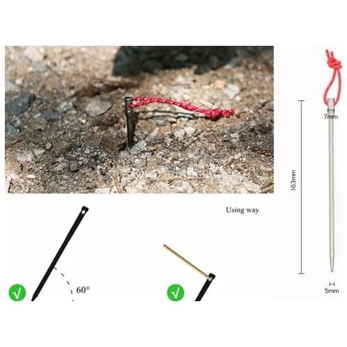Titanium TC4 Solid Rond Tent Peg / Stake / Camp Pin 165mm Long Strong and Light Weight 14g/pc for Rubble Land