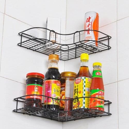 Bathroom Kitchen Punch Corner Frame Shower Shelf Wrought Iron Shampoo Storage Rack Holder Bathroom Accessories Wall Shelf