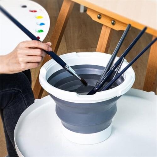 2.7 L Folding Pen Washing Bucket Gray Drawing Painting Art Buckets Pens Barrel Container Round Paint Cups Kids Brush Pen Holder