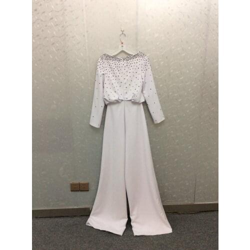 Vintage Long Sleeve Empire Beaded Jumpsuit Wedding Dresses O-Neck Zipper Back Custom Floor Length Pant Bridal Gown For Women