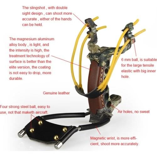 High quality aluminum hunting slingshot rifle optics folding wrist sling shot genuine leather with double sight gz47-0002