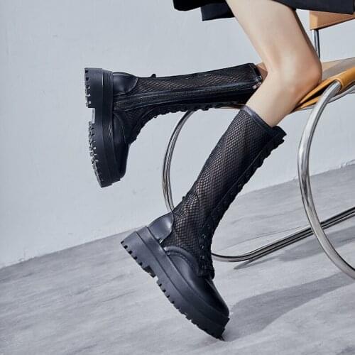 Mesh Martens Boots Womens Summer Thin 2021 New Thick Bottom Knight High Tube Breathable Mesh Hollow out Long Boots