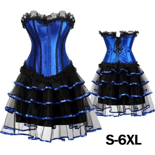 Plus Size Womens Vintage Steampunk Sexy Corset Dress Gothic tops Lace corselet bustier Party Halloween Dresses
