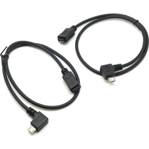 1 pair 90 degree left and right angled micro USB 2.0 5pin Male to Female extension cable 50cm black color