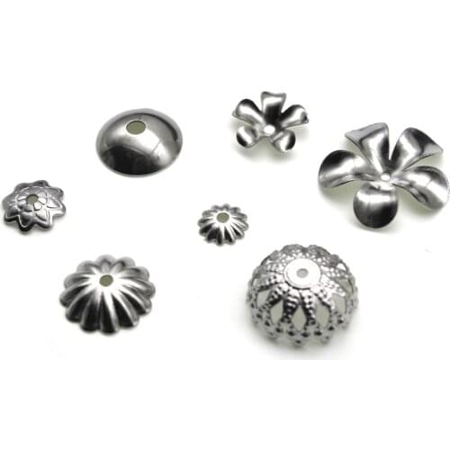 100pcs/lot 316L Stainless steel Flower Tassel Bead Caps Connectors Charms Metal End Beads Cap For DIY Jewelry Making Findings