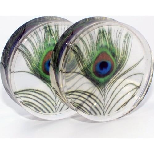 2Pcs Transparent Ear Plug Peacock Feather Design Simple Ear Percing Plugs Tunnels Arylic Ear Gaugus Fashion Gift Body Jewellery