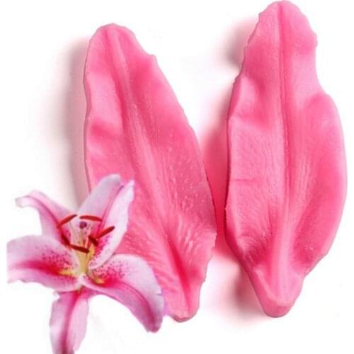 2Pcs/Pair Lily Flower Leaf Embosser Printing Chocolate Wedding Decoration Silicone Mold Fondant Sugar Process Kitchen Baking
