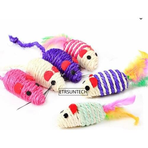 200pcs Random Color Cat Interactive Toy Sisal Mouse Feather Toys Plastic Artificial Colorful Cat Teaser Toy Pet Supplies